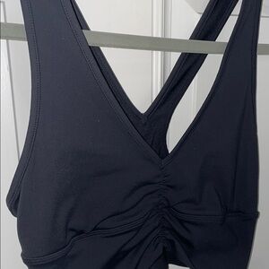 ALO Yoga Anthracite Sports Bra with V-Neck and Ruching